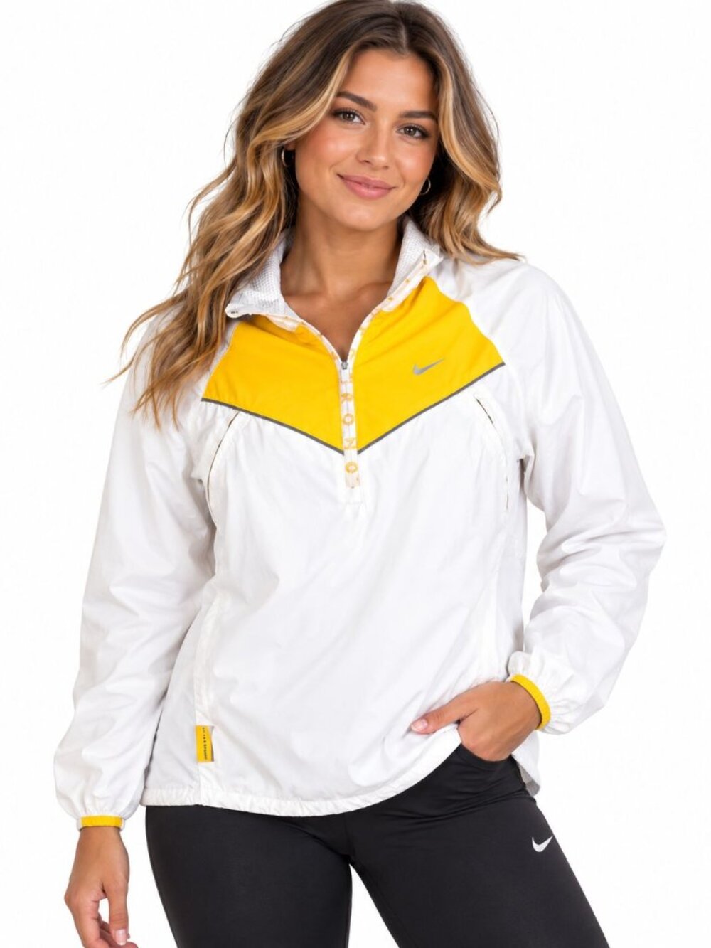 Nike Vintage Windbreaker Jacket Y2K White Yellow Quarter Zip Size M